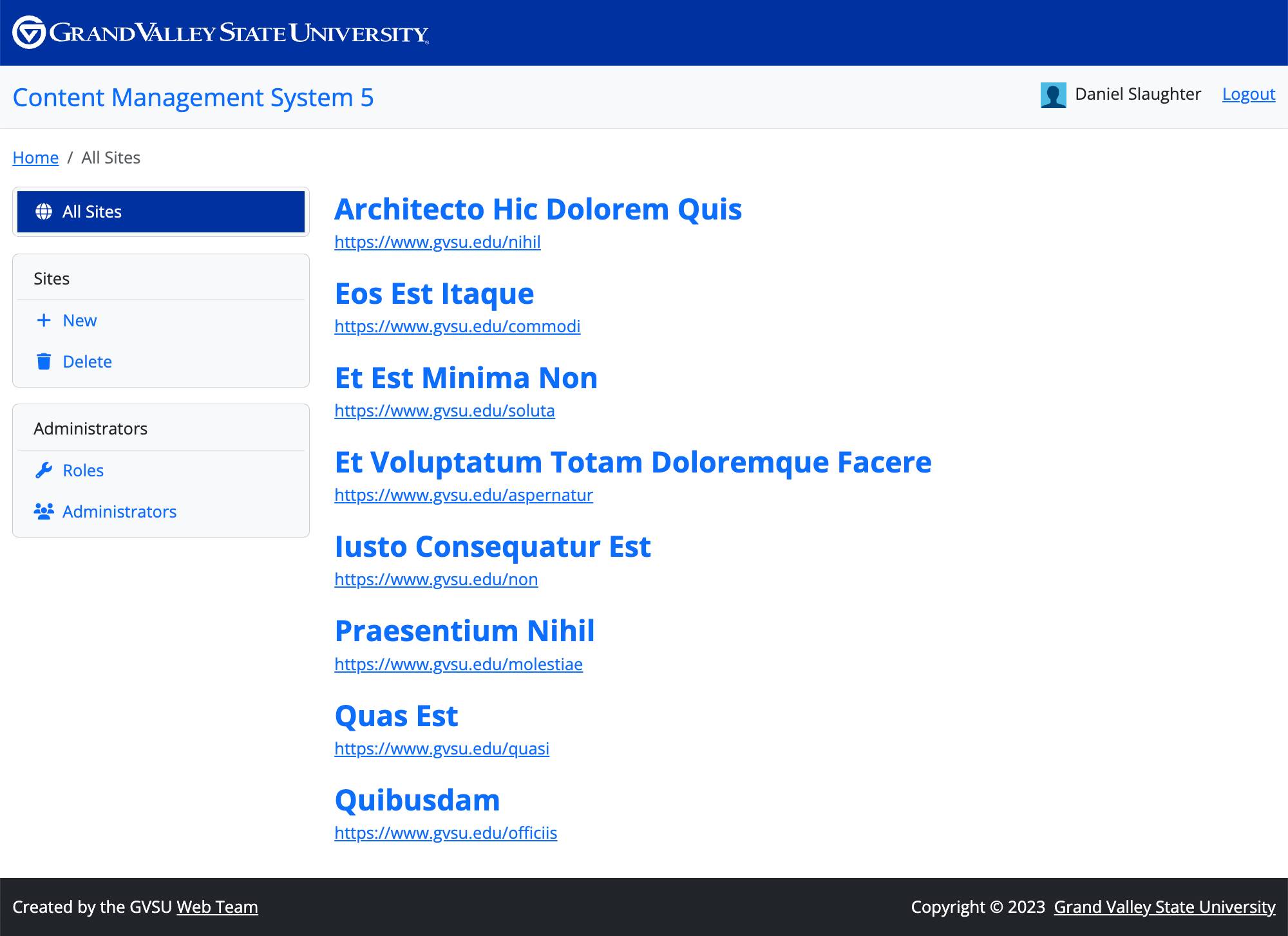 A screenshot of home screen in the CMS 5.